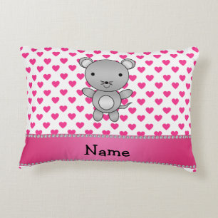 Personalised name mouse pink hearts polka dots decorative cushion