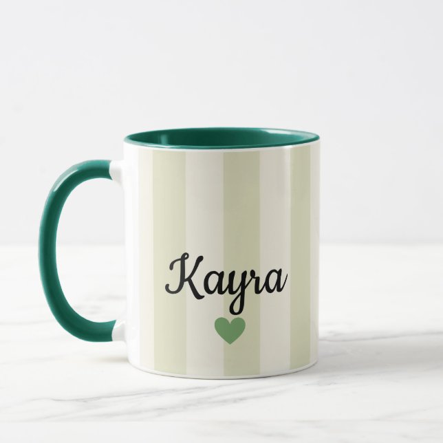 Personalised Name Mug | Sage Green Striped Custom  (Left)