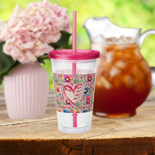 Personalised Name Mum Kids Floral All Over Print Acrylic Tumbler