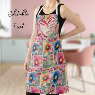 Personalised Name Mum Kids Floral All Over Print Apron