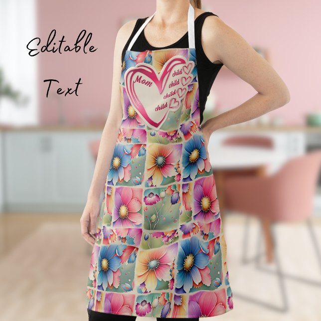 Personalised Name Mum Kids Floral All Over Print Apron (Creator Uploaded)