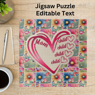 Personalised Name Mum Kids Floral All Over Print Jigsaw Puzzle