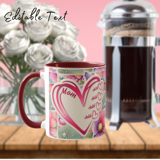 Personalised Name Mum Kids Floral All Over Print Mug (Creator Uploaded)