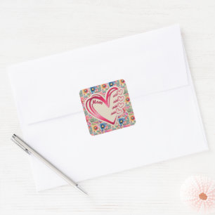 Personalised Name Mum Kids Floral All Over Print Square Sticker