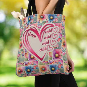Personalised Name Mum Kids Floral All Over Print Tote Bag