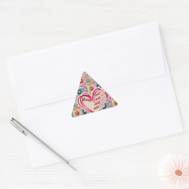 Personalised Name Mum Kids Floral All Over Print Triangle Sticker (Envelope)
