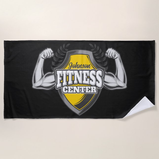Personalised NAME Muscle Fitness Trainer Gym Beach Towel (Front)