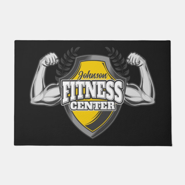 Personalised NAME Muscle Fitness Trainer Gym Doormat (Front)