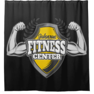 Personalised NAME Muscle Fitness Trainer Gym Shower Curtain