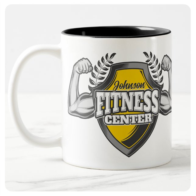 Personalised NAME Muscle Fitness Trainer Gym Two-Tone Coffee Mug (Creator Uploaded)