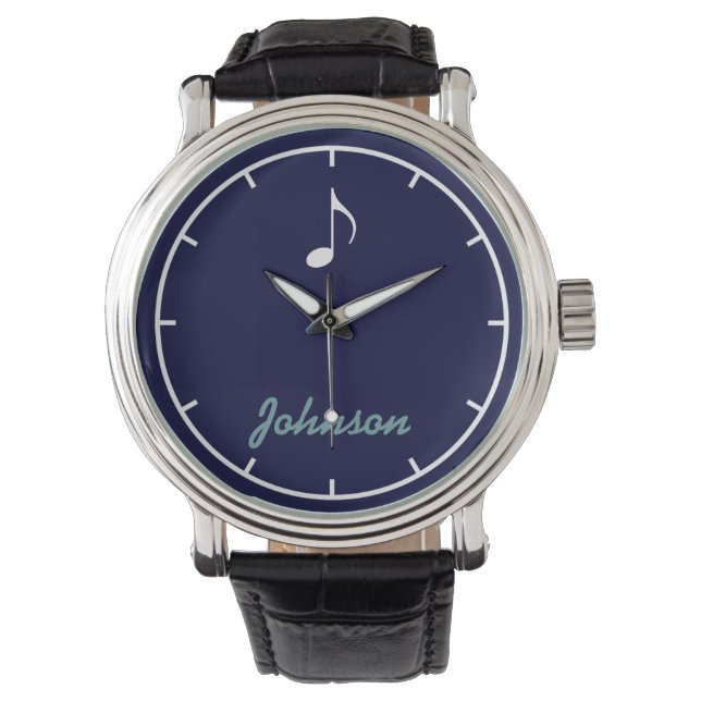 personalised name musical note deep blue watch (Front)