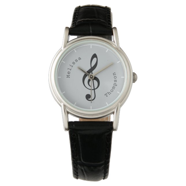 personalised name & musical note . treble clef watch (Front)