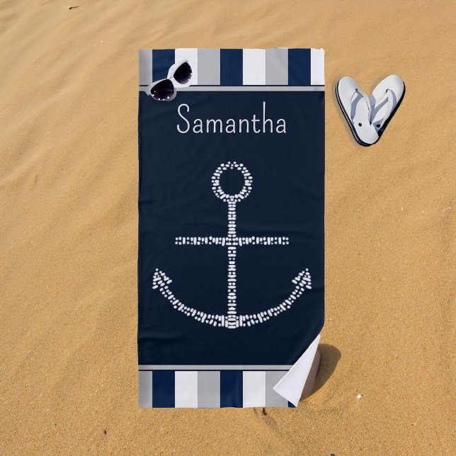 Personalised Name Nautical Anchor Beach Towel (Personalized Name Nautical Anchor Beach Towel)