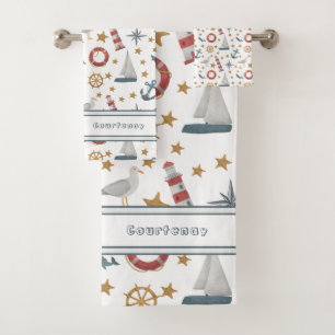 Personalised Name Nautical Ocean Sailboat Bath Towel Set