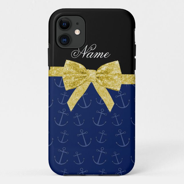 Personalised name navy blue anchors glitter bow Case-Mate iPhone case (Back)