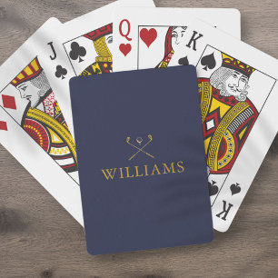 Personalised Name Navy Blue And Gold Golf Clubs Playing Cards