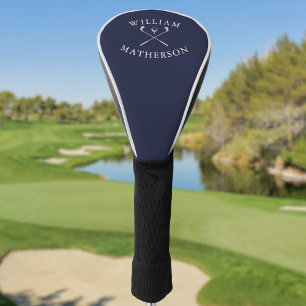 Personalised Name Navy Blue And White Golf Clubs  Head Cover
