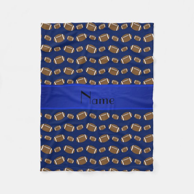 Personalised name navy blue footballs fleece blanket (Front)