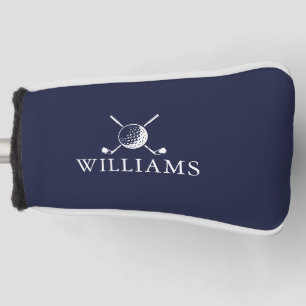 Personalised Name Navy Blue Golf Ball And Clubs Head Cover