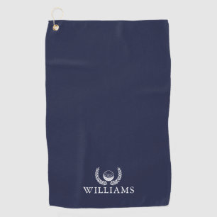 Personalised Name Navy Blue Golf Ball And Wreath Golf Towel