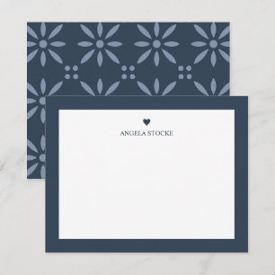 Personalised Name Navy Blue Heart Note Card