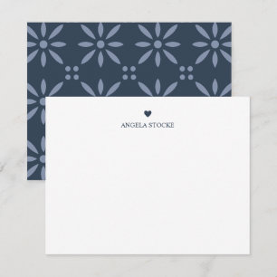 Personalised Name Navy Blue Heart Note Card