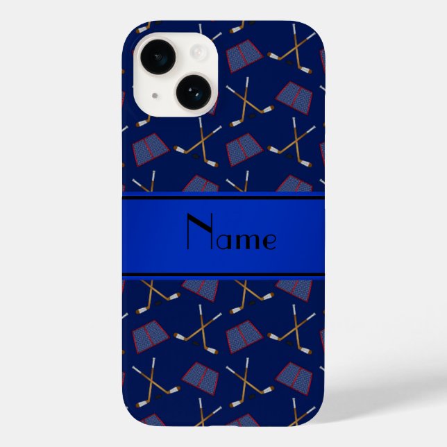 Personalised name navy blue hockey pattern Case-Mate iPhone case (Back)