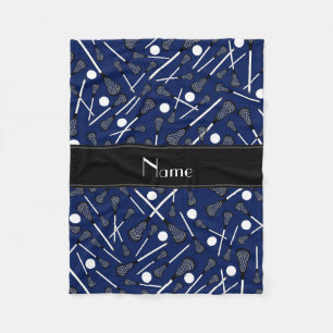 Personalised name navy blue lacrosse fleece blanket