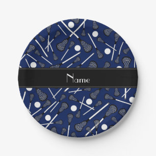 Personalised name navy blue lacrosse paper plate