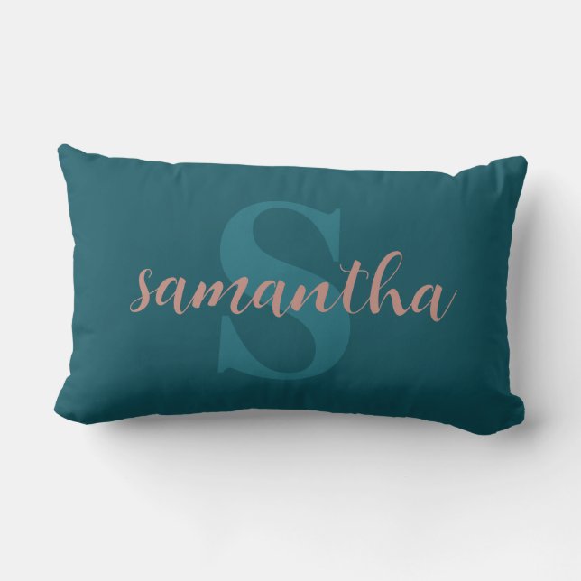 Personalised  name navy blue &pink  lumbar cushion (Back)