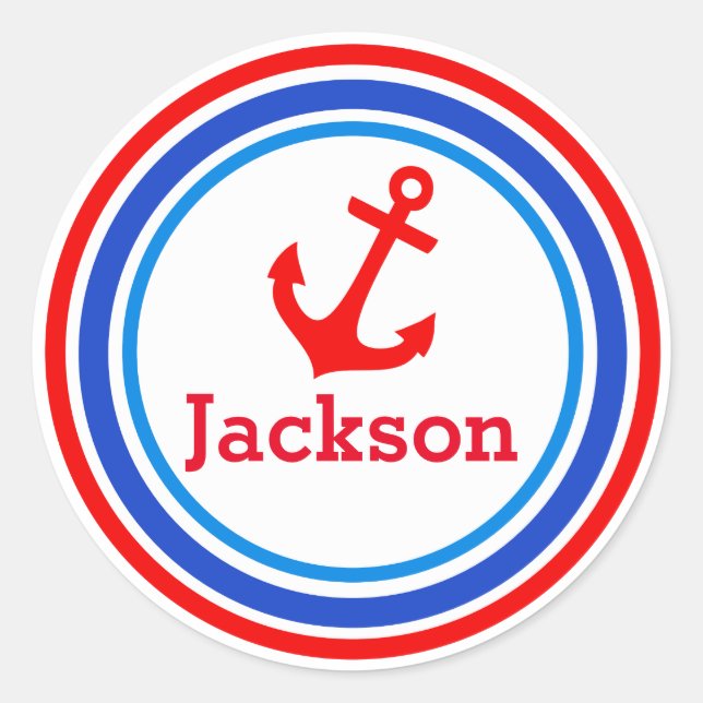 Personalised name navy red anchor stickers (Front)