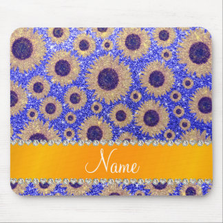 Personalised name neon blue glitter sunflowers mouse pad