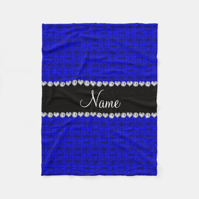 Personalised name neon blue moroccan trellis fleece blanket (Front)