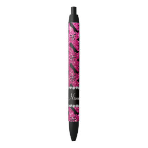 Personalised name neon hot pink glitter boots bows black ink pen
