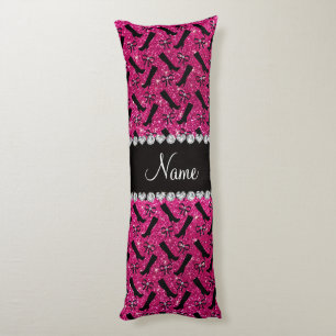 Personalised name neon hot pink glitter boots bows body cushion