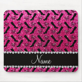 Personalised name neon hot pink glitter boots bows mouse pad