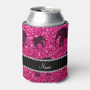 Personalised name neon hot pink glitter elephants can cooler