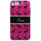 Personalised name neon hot pink glitter flamingos