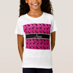 Personalised name neon hot pink glitter flamingos T-Shirt