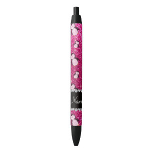Personalised name neon hot pink glitter penguins black ink pen
