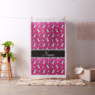Personalised name neon hot pink glitter penguins fabric