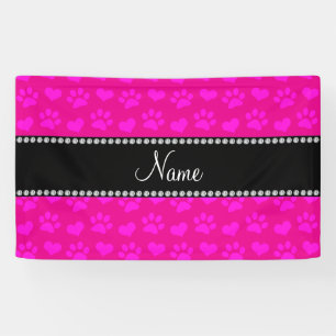 Personalised name neon hot pink hearts and paws banner