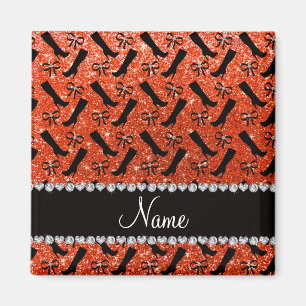 Personalised name neon orange glitter boots bows magnet