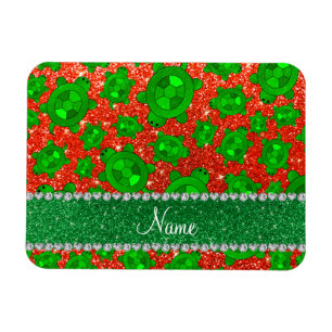 Personalised name neon orange glitter sea turtles magnet