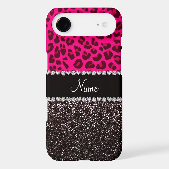 Personalised name neon pink leopard black glitter Case-Mate iPhone case (Back)