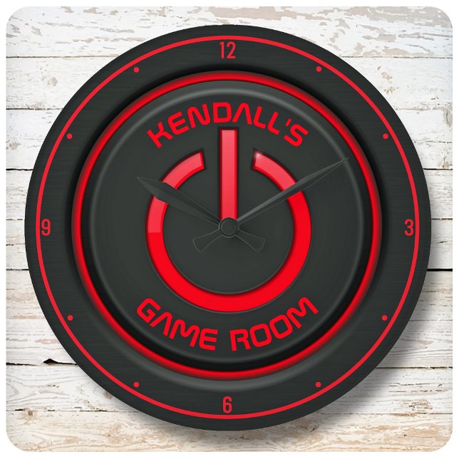 Personalised NAME Neon Power Button Game Room Sign Large Clock (Creator Uploaded)
