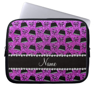Personalised name neon purple glitter purses bow laptop sleeve