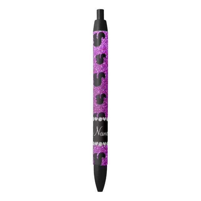 Personalised name neon purple glitter squirrel black ink pen (Front Vertical)