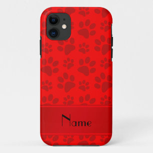Personalised name neon red dog paws Case-Mate iPhone case