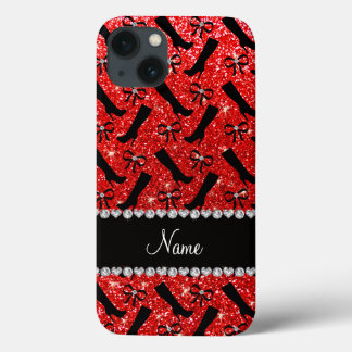 Personalised name neon red glitter boots bows iPhone 13 case